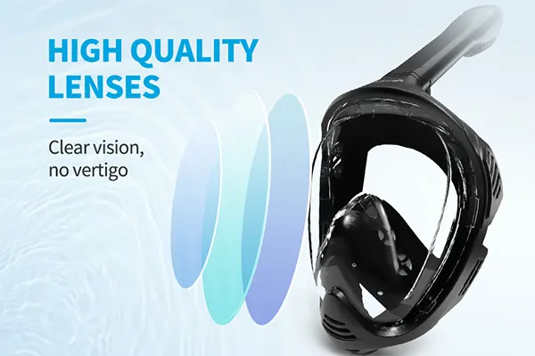 Separated exhale outlet valves preventing CO2 backflow in full face snorkel mask