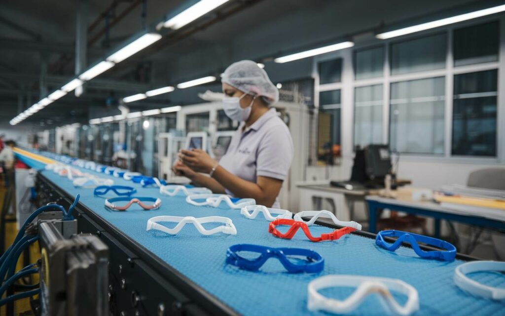 Détails de fabrication à l'intérieur de l'usine de lunettes de natation