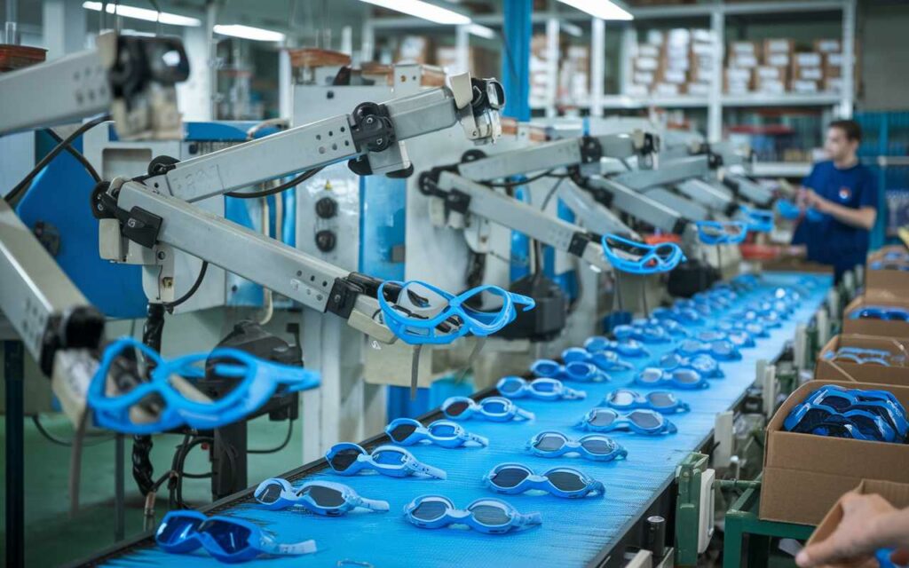 Herstellungsprozess in der Vanguard-Schwimmbrillenfabrik